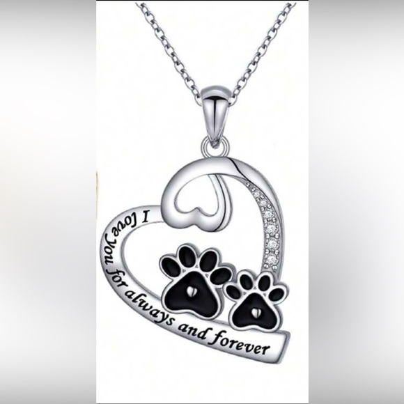 Jewelry - Silver Tone Heart Paw Print Necklace